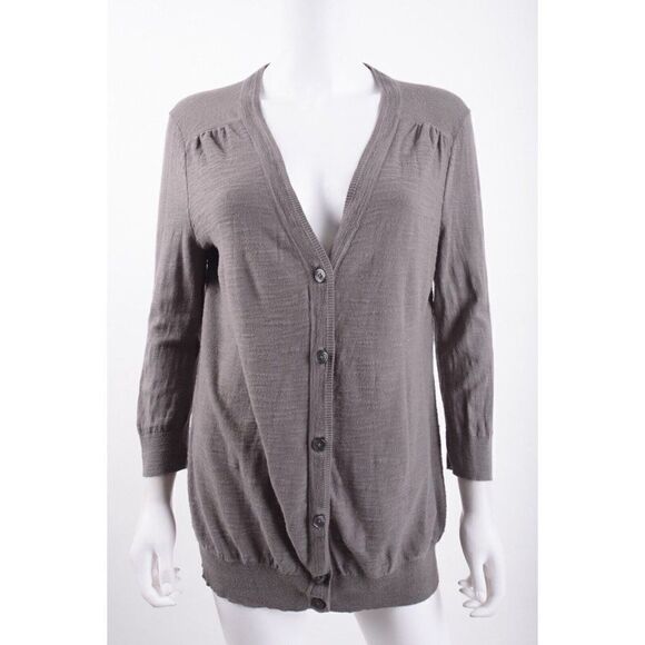 ann Taylor LOFT Sweaters - Ann Taylor LOFT Womens Cardigan Sweater Gray M Medium Cotton V-Neck 3/4 sleeve